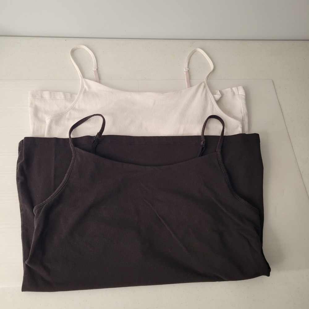 Oscar de la Renta Camisole Women Large Black White 2 Pack Shelf Bra Tank Tops